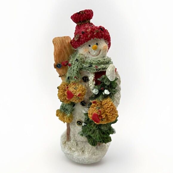 Vintage Snowman Figurine Holding Tree Broom Resin Textured - Picture 1 of 11